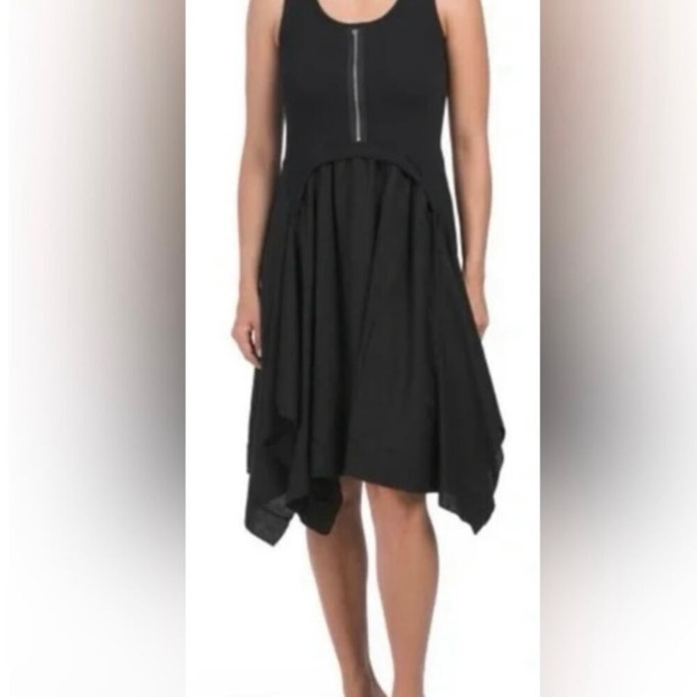 FOR CYNTHIA Women's PLUS 1X Lagenlook Ribbed Sleeveless A Line Linen Dress Black